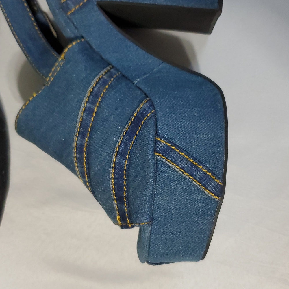 Jeffrey Campbell NWOT Blue Denim Jeans Platform Disco Heels Size 9.5 - Picture 7 of 13